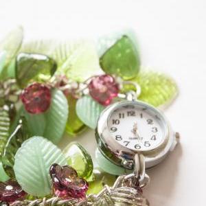 Springtime Statement Bracelet Watch With Green..