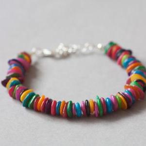 Bright Multi Coloured Mother Of Pearl Bracelet