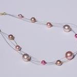Pink Glass Pearl Multi Strand Illusion Necklace