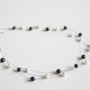 Hera Multi Strand Illusion Necklace In Black Pearl..