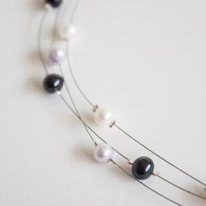 Floating Multi Strand Necklace In Black Lilac And..