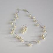  Ivory faux pearl multi strand illusion bridal necklace and earrings set