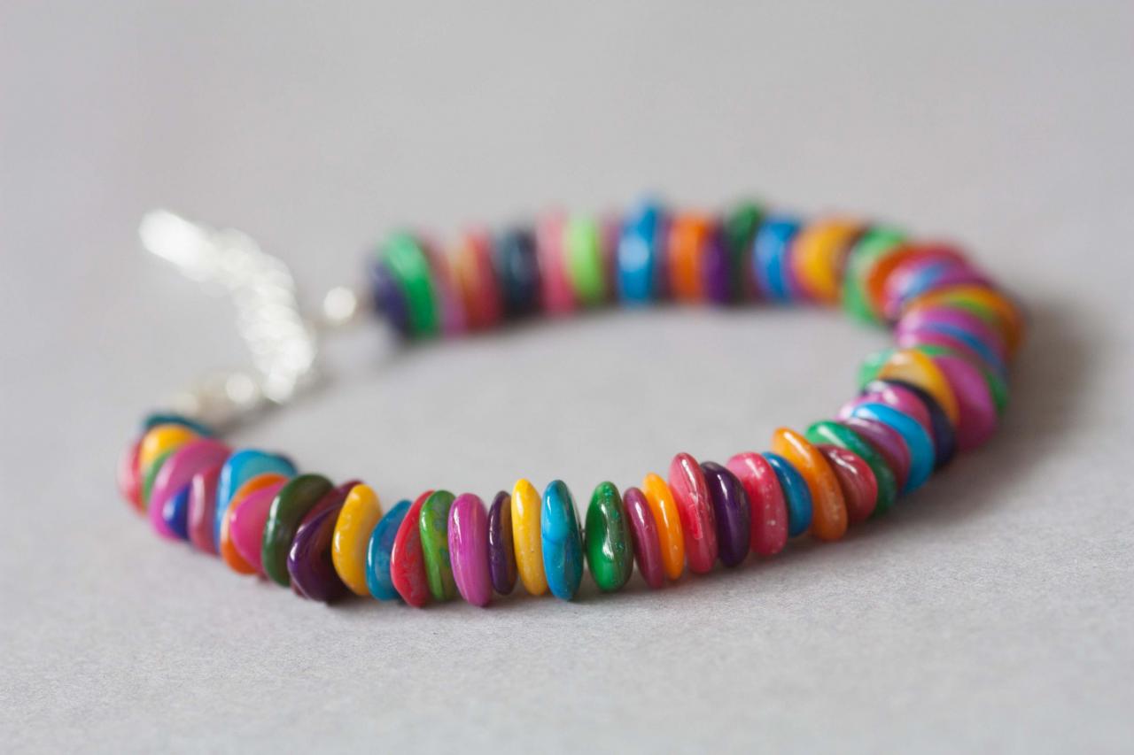 Bright Multi Coloured Mother Of Pearl Bracelet