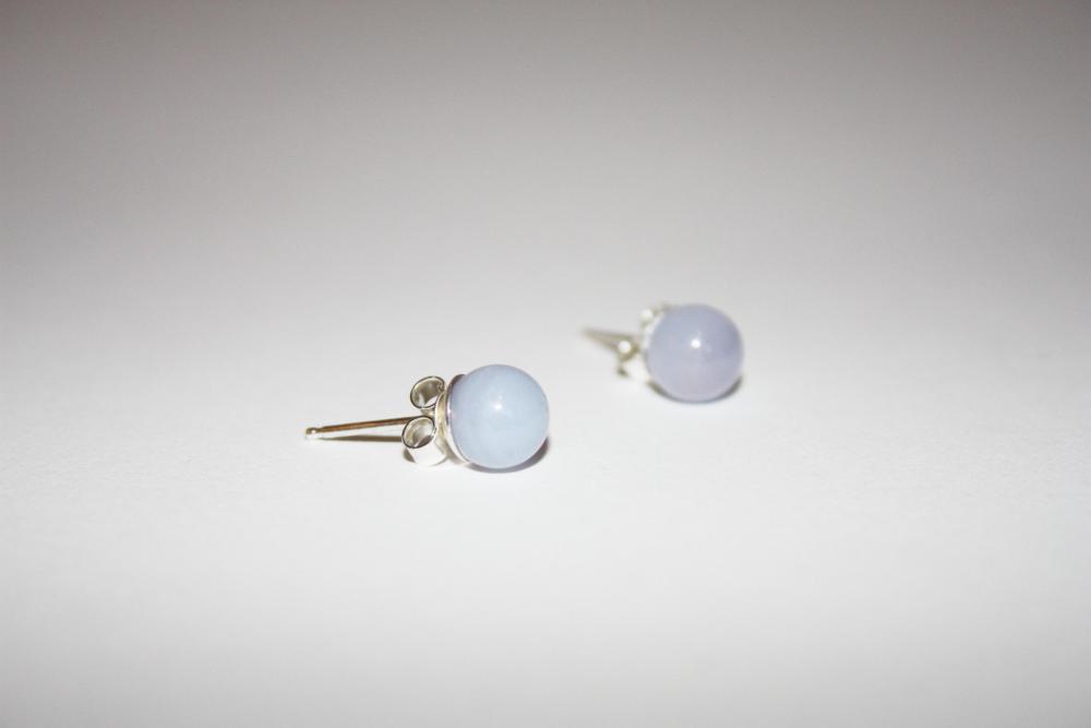 Blue Lace Agate And Sterling Silver Stud Earrings 6mm
