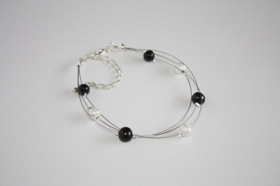 Multi Strand Floating Illusion Bracelet, Black Freshwater Pearl And Silver Stardust Beads, Hera.