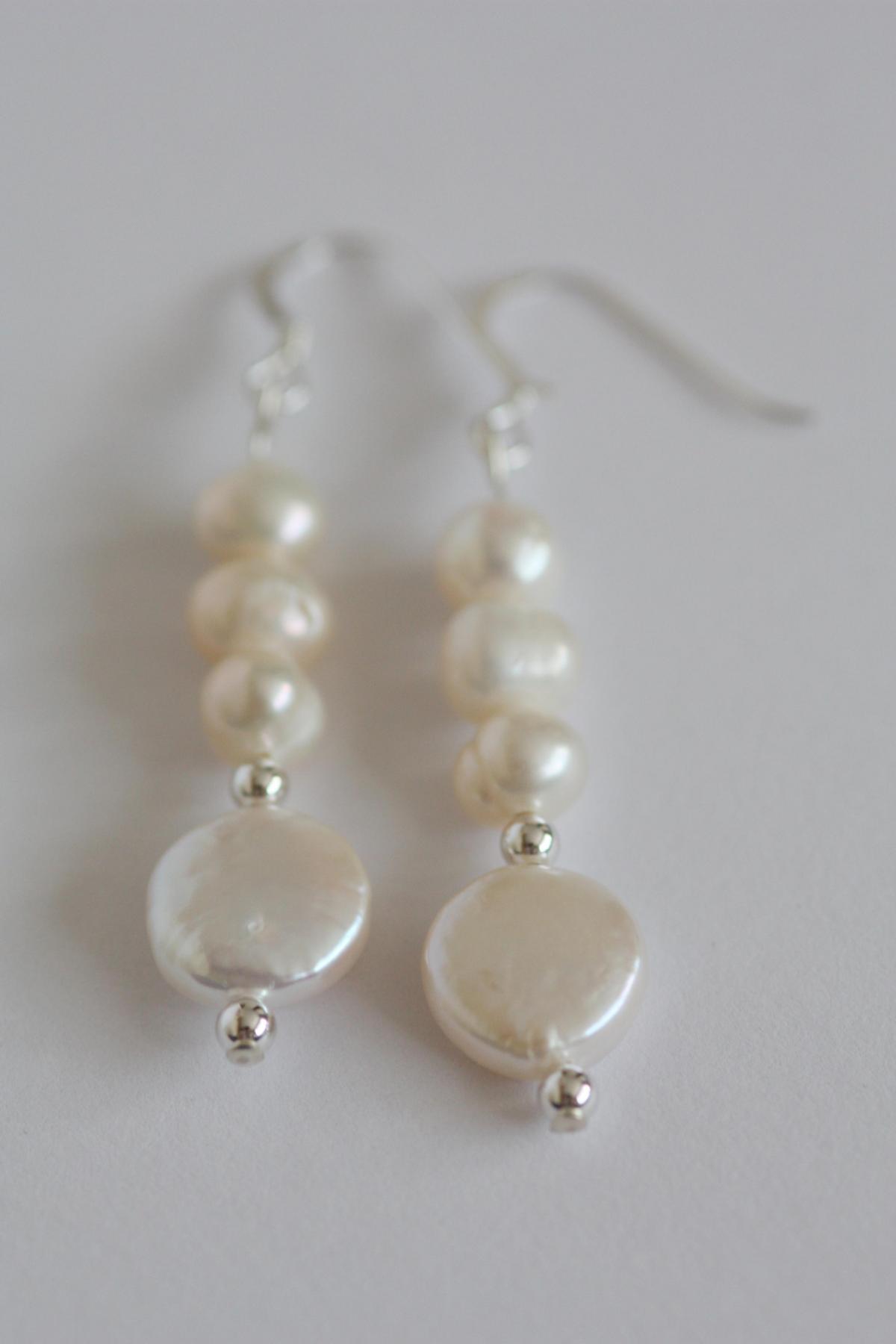 Ivory Freshwater Pearl, Coin Pearl And Sterling Silver Earrings