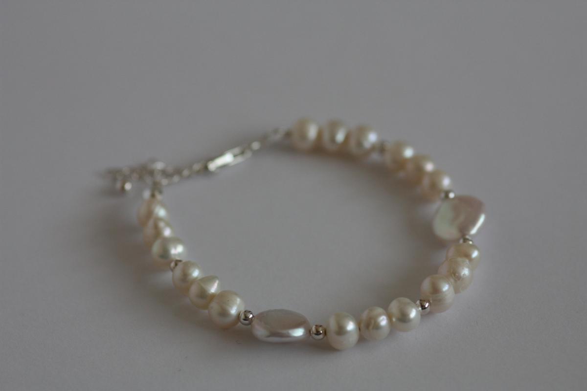 Ivory Freshwater Pearl, Coin Pearl And Sterling Silver Bracelet