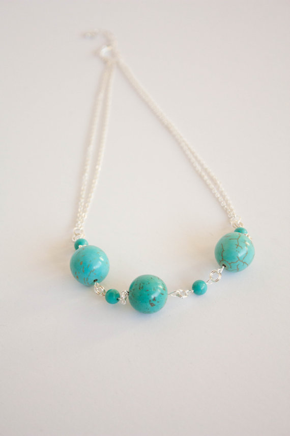 Turquoise And Chain Necklace, December Birthstone Necklace